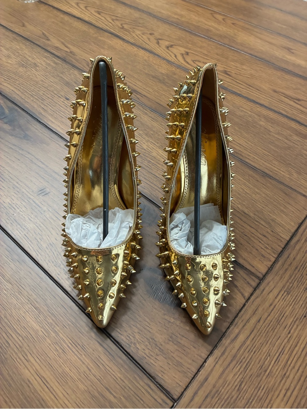 Gold Studded Pointed-Toe High Heel Pump - Picture 4 of 4